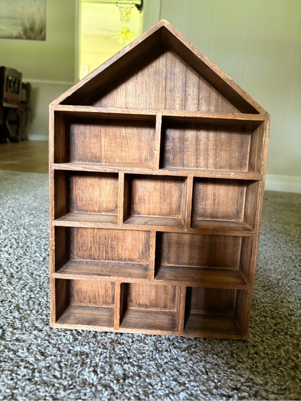 Wooden House Trinket Shelf in Warm Brown